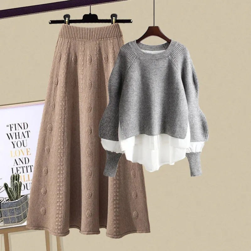 Women's Fashion Wear Loose Western Style Lazy Style Sweatshirt Slimming Skirt Two-piece Set