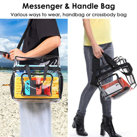 Clear Tote Bag -4-Pocket 0.4 Mm PVC Crossbody,Handbag, Adjustable Strap, Holds 11 Lbs, Waterproof & Cold-Crack Resistant, Perfect For Concerts, Sports, School, Work