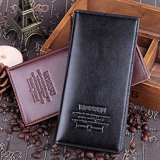 Men'S Leather Long Wallet Bifold ID Card Holder Checkbook Clutch Purse Handbag