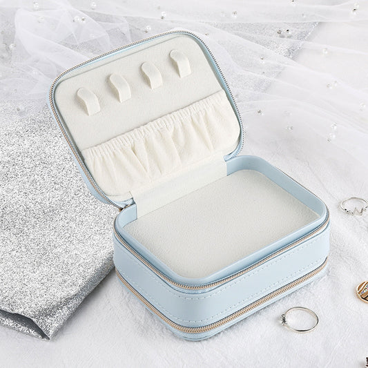 Simple Temperament PU Travel Portable Zipper Jewelry Box