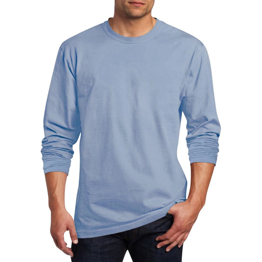 APEXFWDT Men'S Big and Tall Long Sleeve Crew Tee Cotton Blend Basic Shirt Casual Loose Solid Shirt M-5Xl,Xxxxl,Blue