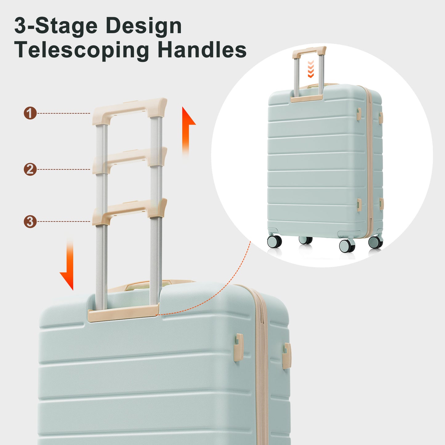 Premium ABS Travel Luggage Set , 3-Piece TSA Lock Suitcase Ensemble With 20, 24, And 28 Inch Sizes With 360 Spinner Wheels, Grey Green