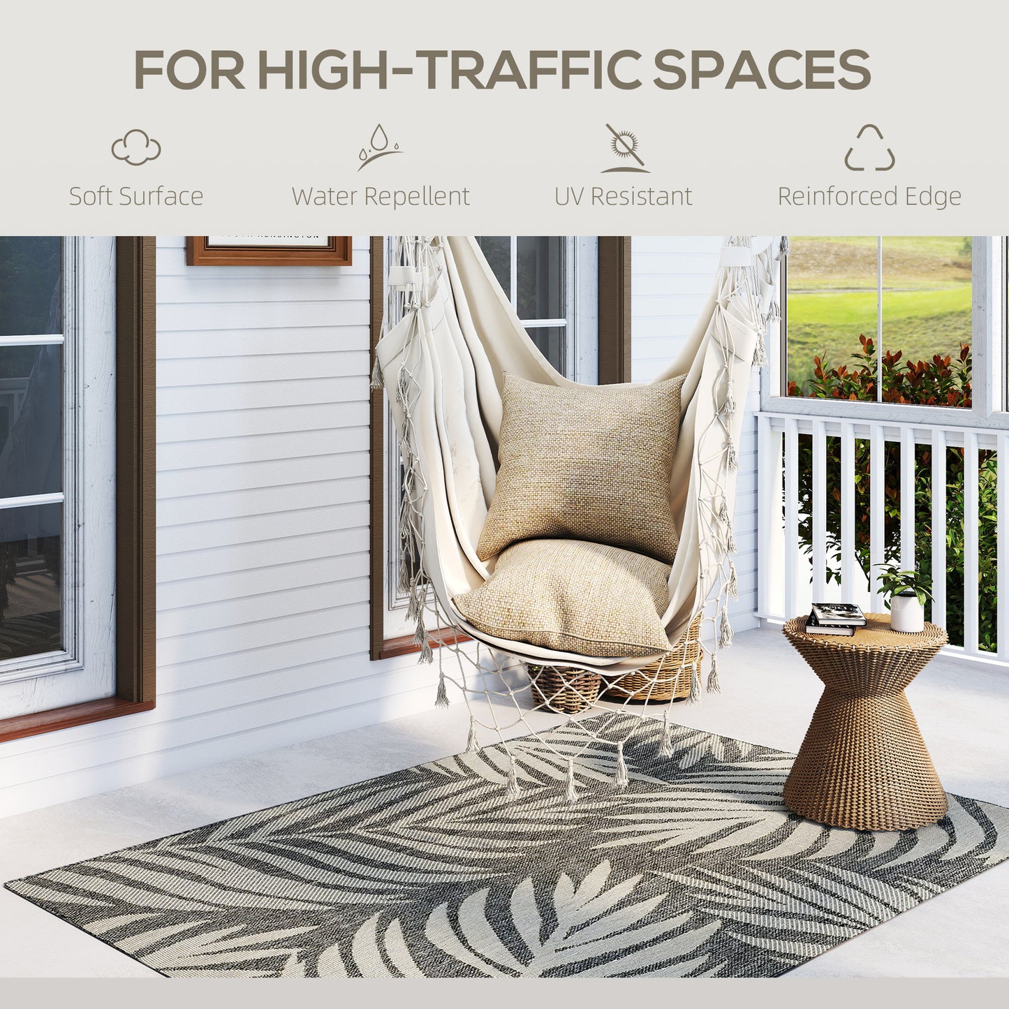 UV Resistant Indoor & Outdoor Area Rug, Easy-Cleaning Machine Washable Rug For Patio, Garden, Kitchen, Bathroom Or Living Room, 170 X 120 Cm, Grey