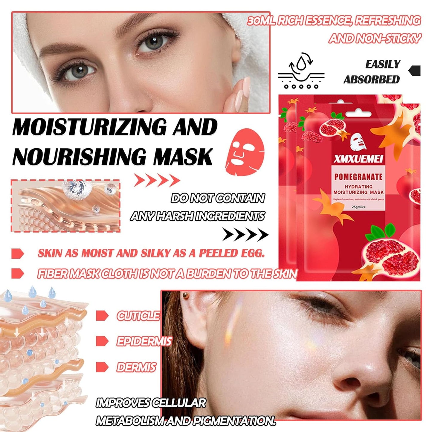 20 Pcs Facial Sheet Mask Combo,Hydrating Face Mask,Easy to Use,Moisturizing Daily Sheet Mask