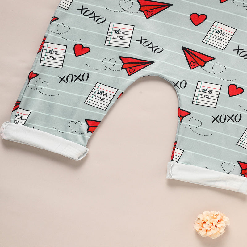 Baby Boy Girl's Casual Heart & Paper Plane Print Overalls, Adjustable Strap Romper For Spring Fall