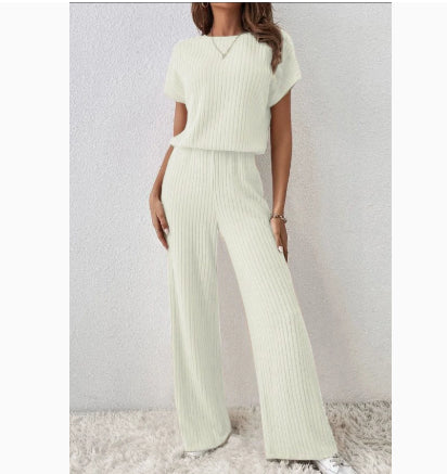 Women's Knitted Loose Wide-leg Pants Two-piece Suit