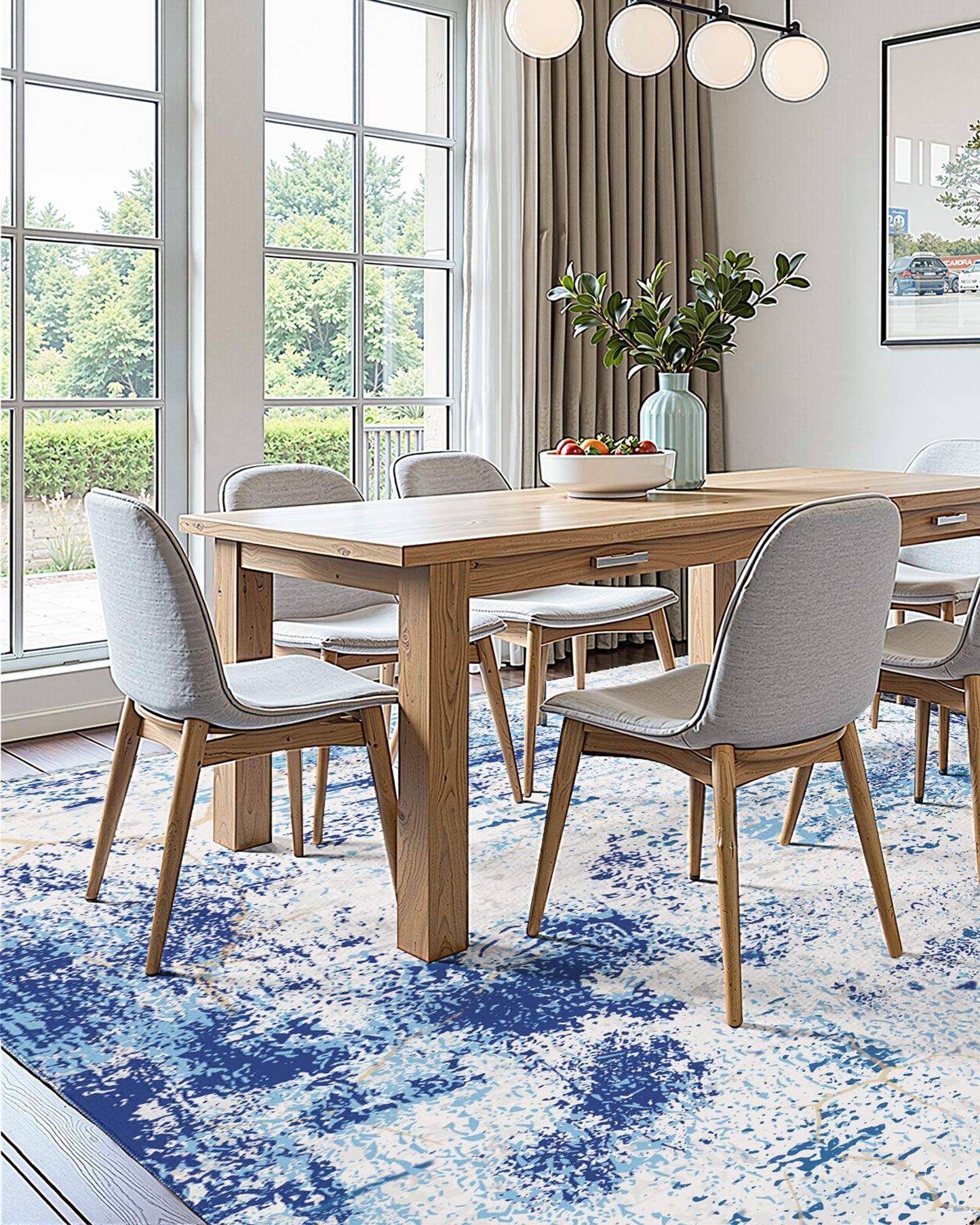 Area Rug, 5 X 7 Ft Large Washable Rug, Non-Slip And Tear-Resistant Soft Carpet, Pet Friendly Modern Area Rugs, Indoor Mat For Bedroom, Office, Living Room, Entryway, Blue