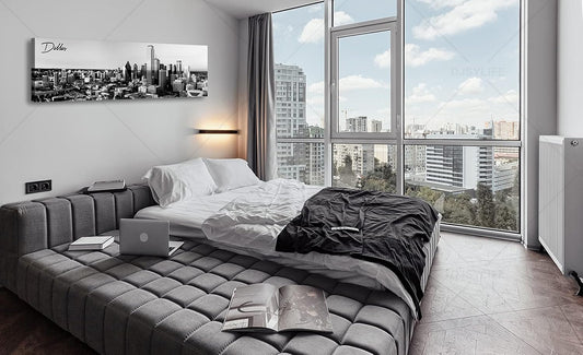 Black and White Wall Art Dallas Skyline Cityscape Skyscrapers Canvas Print Painting Landscape Texas City Buildings Pictures Modern Artwork for Man Room Office Living Room Decoration 13.8