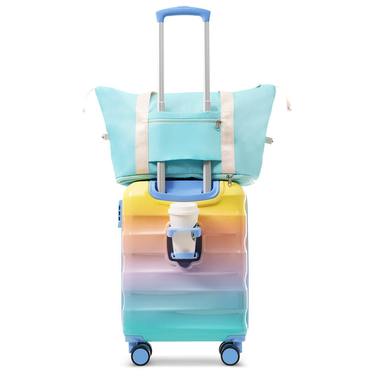 20 Carry-on Luggage With Cup Holder Lightweight Glossy Hardshell Suitcases With Spinner Wheels, TSA Lock, Airline Approved, 2 Piece Set