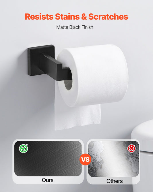 Matte Black Bathroom Hardware Set, 5 Pieces Stainless Steel Bathroom Accessories Set, 24-inch Towel Bar, Towel Rack, 2 Robe Towel Hooks, Toilet Paper Holder, For Bath Room, Wall Mounted