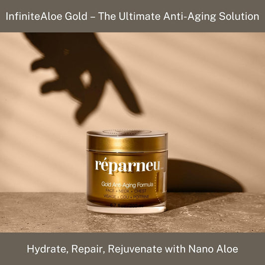 Réparneu Gold Anti-Aging Formula, Neck Firming, Face Tightening, anti Wrinkle Face Cream - Organic Aloe Powered with Collagen, Peptides & Retinyl - 1.7Oz Jar