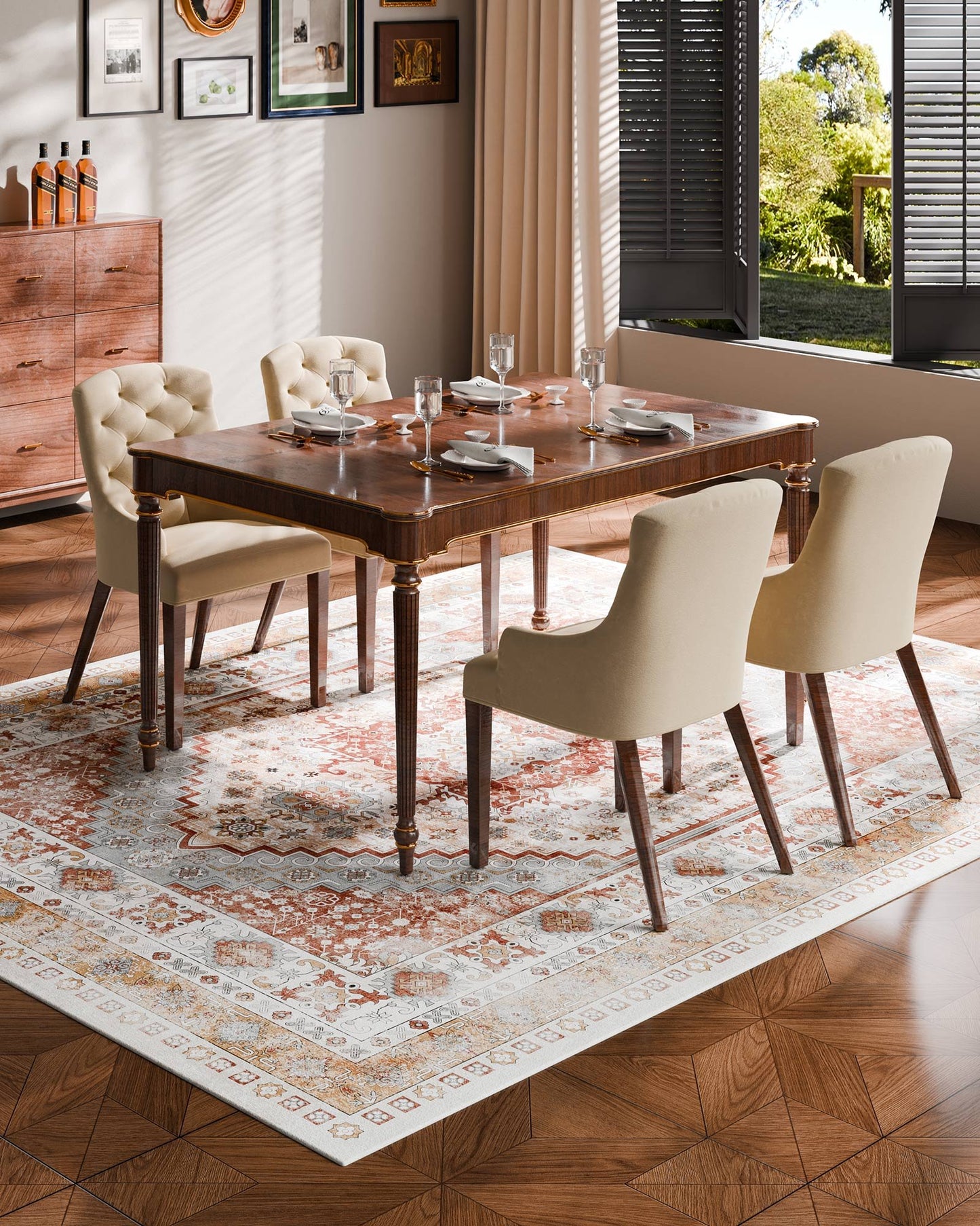Area Rug, 8 X 10 Ft Large Washable Rug, Non-Slip And Tear-Resistant Soft Carpet, Pet Friendly Vintage Area Rugs, Indoor Mat For Bedroom, Living Room, Office, Brown Red