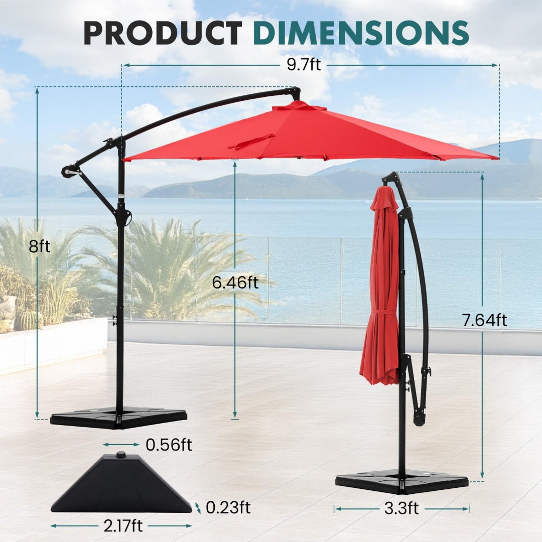 9.8FT Offset Patio Umbrella Hanging Cantilever Umbrella Outdoor Sun Shade With Easy Tilt Adjustment, 8 Ribs, UV Protection For Backyard, Lawn