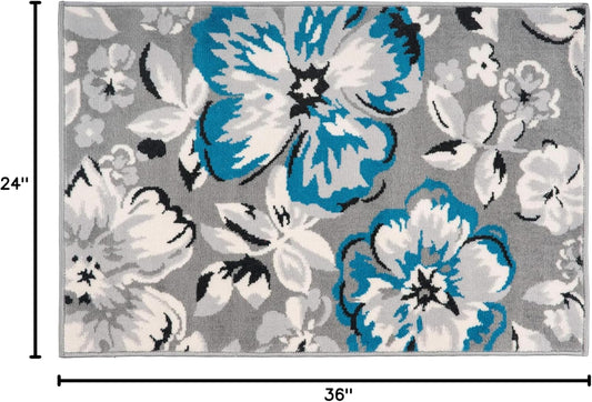 Modern Floral Design Area Rug for Living Room,Bedroom,Home Office,Kitchen Non Shedding Area Rug 2' X 3' Blue