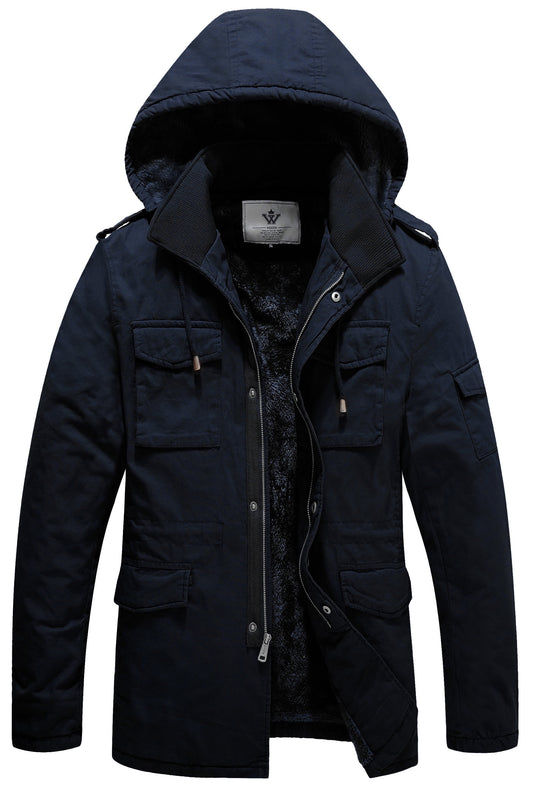 Men'S Winter Coat Warm Puffer Jacket Hooded Windproof Ski Outerwear Jacket Navy M