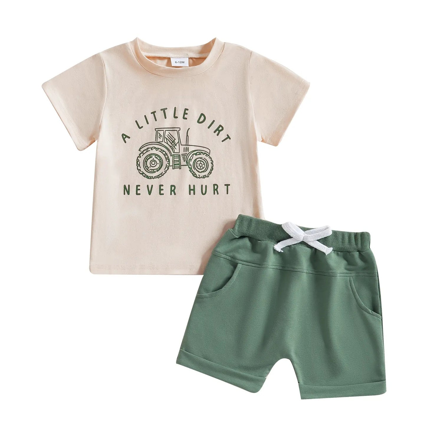 Round-neck Printed Short-sleeve Top And Shorts Two-piece Set