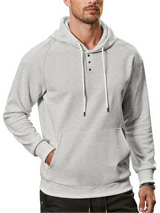 Henley Men Hoodies Sweatshirts Lightweight Sweatshirts for Men Drawstring Men Hoodies with Kangaroo Pocket