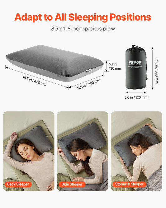 Camping Pillow Lightweight Portable Travel Pillow Memory Foam & Washable Cover