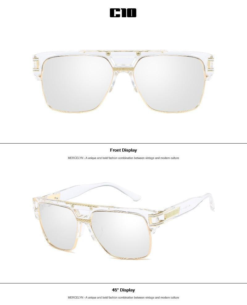 Designer Men Sunglasses Fashion Square Gold Hip Hop Model New Style Shades Blue