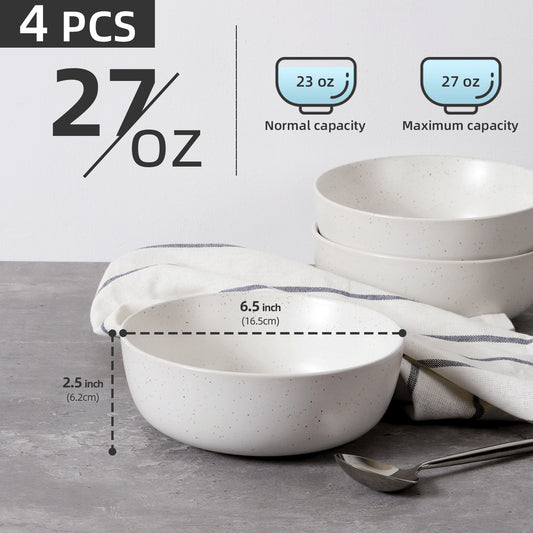 Ceramic Bowls For Kitchen, 27oz Bowl Set Of 4 For Cereal, Salad, Pasta, Soup, Dessert, Serving Dishwasher, Microwave And Oven Safe