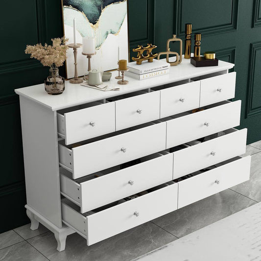 10-Drawer White Paint Finish Dresser Chest of Drawers Cabinet 35.4 In. H X 55.1 In. W X 15.7 In. D