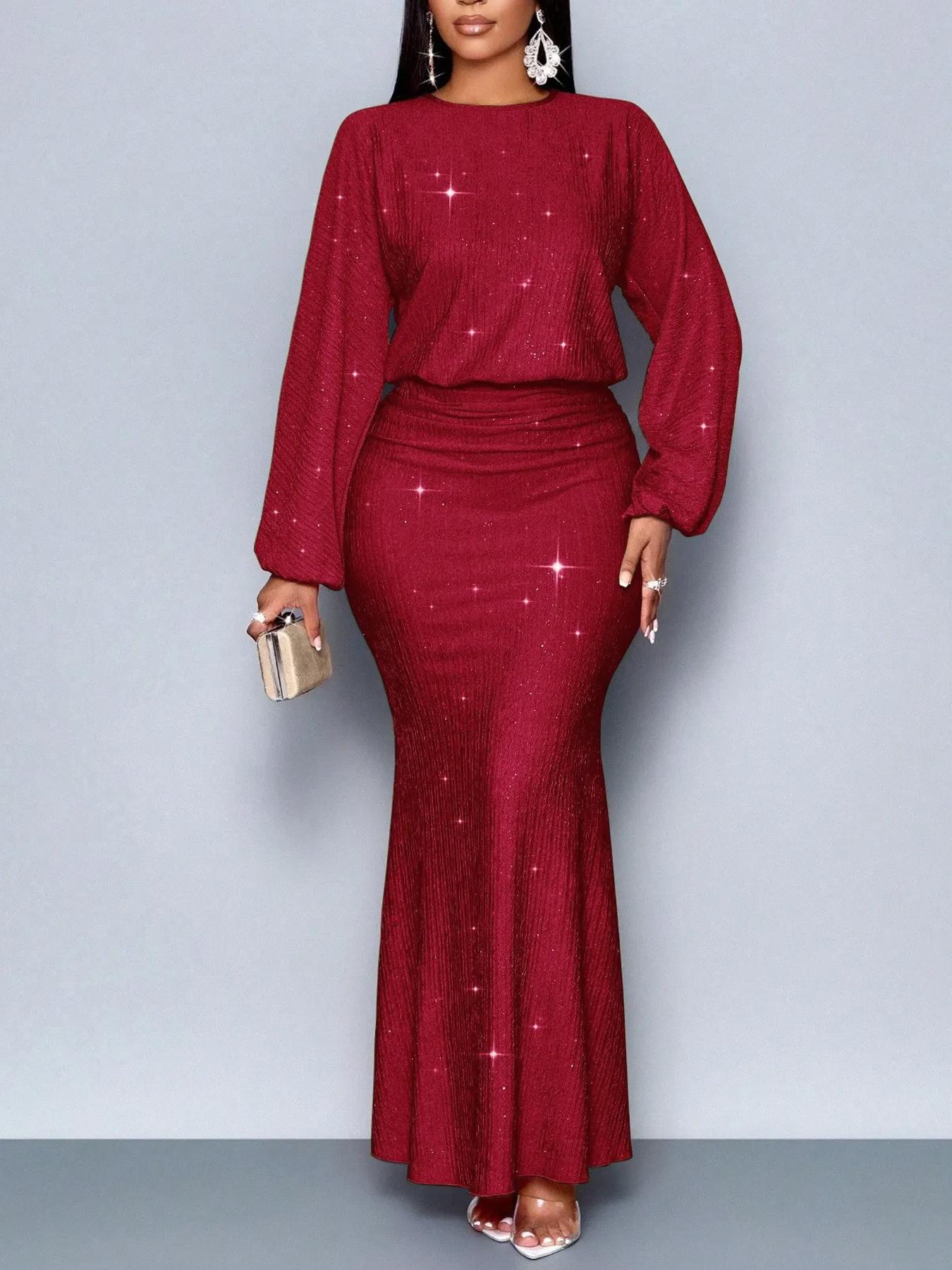 Hot Beads Long-sleeved Fishtail Dress Women