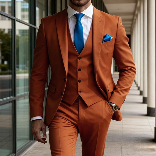 Mens Three-Piece Solid-Color High-End Stylish Suit With A Sophisticated Vibe
