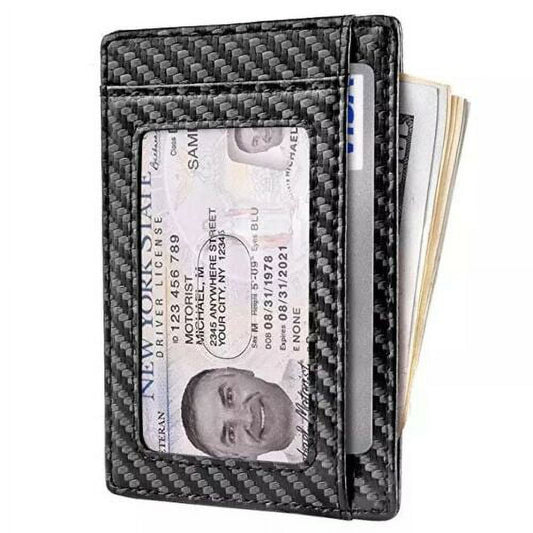 Slim Minimalist Front Pocket RFID Blocking Leather Wallets for Men Women Carbon Fiber