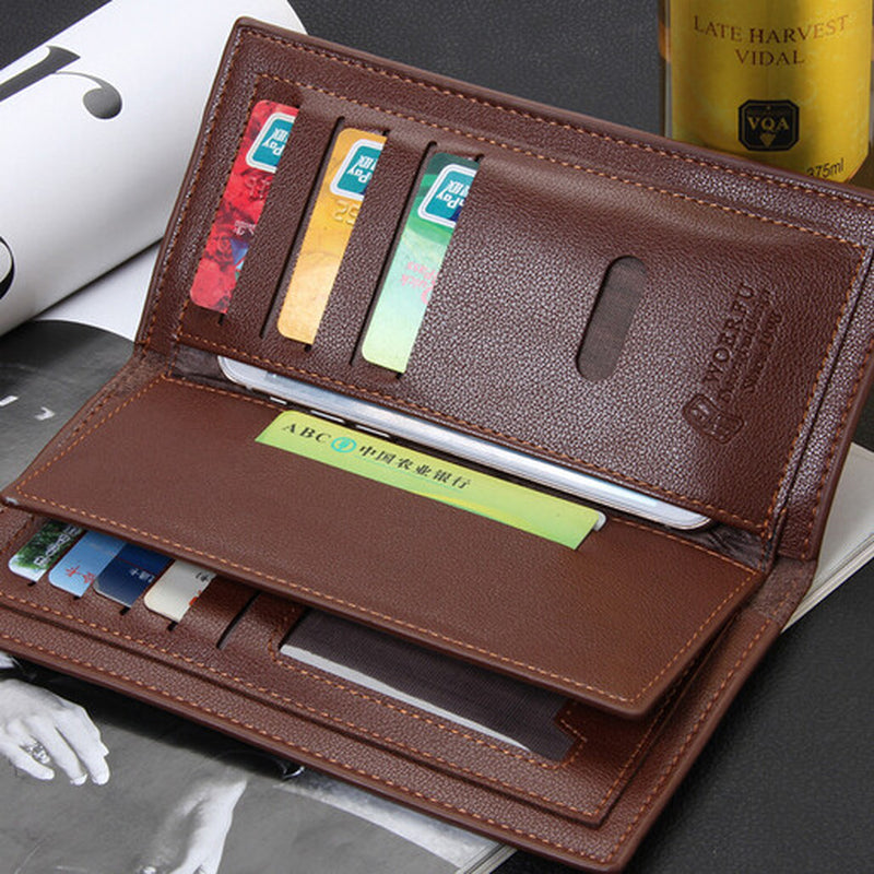 Men'S Leather Long Wallet Bifold ID Card Holder Checkbook Clutch Purse Handbag