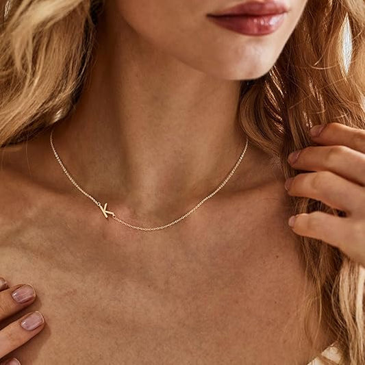 Initial Necklaces For Women, Dainty Gold Letter Necklace 14k Gold Plated Sideways Initial Necklace Cute Name Simple Choker Necklaces For Women Trendy Jewelry Gifts