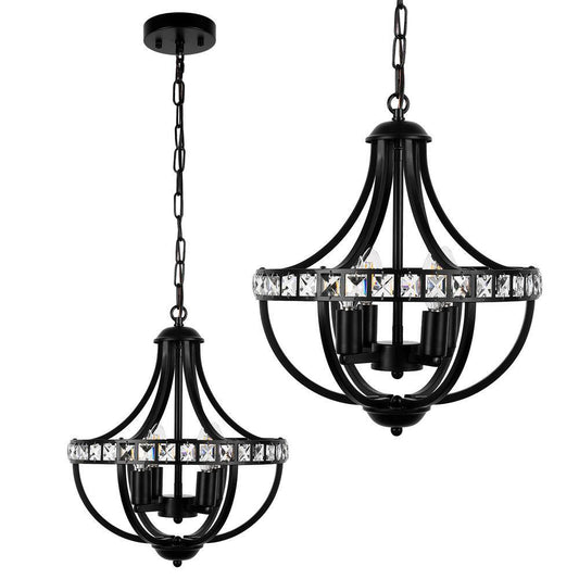 4-Light Black Crystal Candlestick Hardwired Chandelier for Living Room