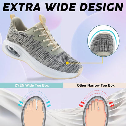 Wide Toe Box Shoes Women Air Cushion Road Running Shoes Extra Wide Width Sneakers Arch Support Gym Athletic Tennis Sneakers Lightweight Breathable Walking Shoes