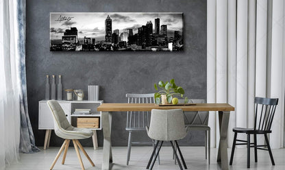 Atlanta Skyline Wall Art Cityscape Picture Decor Black and White Canvas Print Painting Artwork City Building Panoramic Night View Modern Decoration Office Study Bedroom Home Decorations 13.8"X47.3"