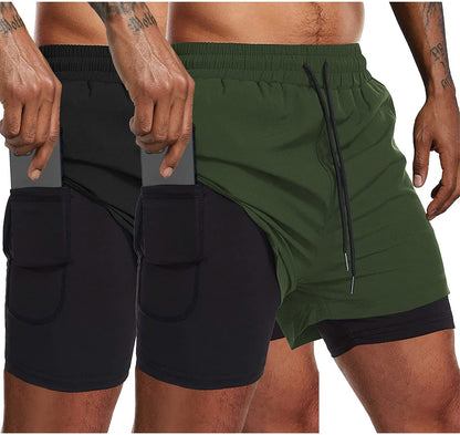Men'S 2 Pack Running Shorts 2 in 1 Workout Shorts Quick Dry Gym Training Athletic Jogger with Phone Pockets