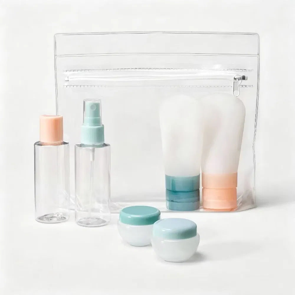 Travel Toiletry Bag Set 7 Pieces – Silicone And EVA, Lightweight Luggage Accessory Organizer