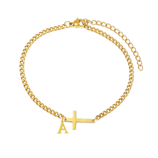 18K Stainless Steel Cross 26 Letter Fashionable And Simple Bracelet