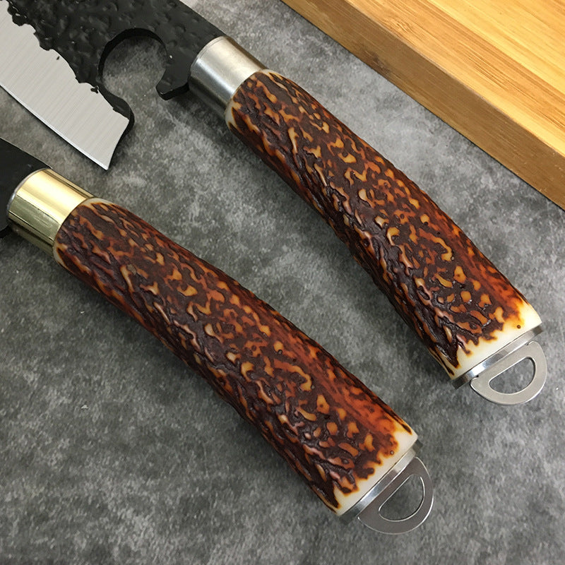 Forged Hammer Pattern Deerhorn Handle Ring Small Machete