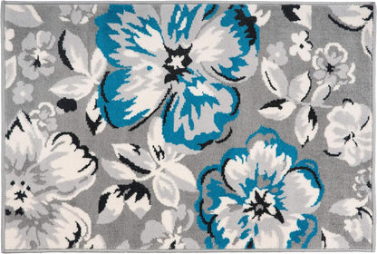 Modern Floral Design Area Rug for Living Room,Bedroom,Home Office,Kitchen Non Shedding Area Rug 2' X 3' Blue