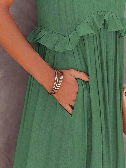 Summer Vacation Style Halter Neck Long Dresses Women Fashion Backless Leace-up Loose Ruffles Beach Dress Elegant Ladies Vestidos