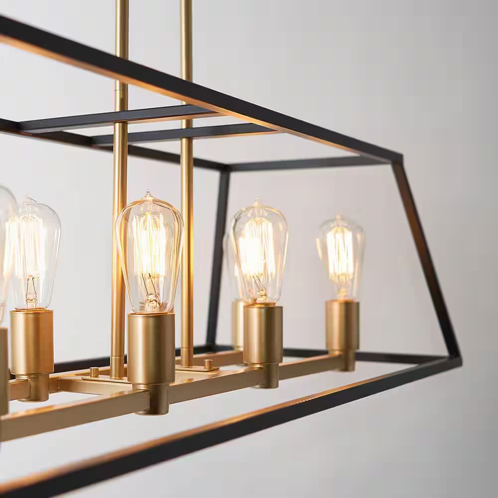 Carter 8-Light Black and Gold Farmhouse Chandelier Light Fixture for Dining Room or Kitchen