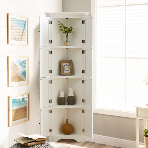 High Storage Cabinet With Door And 4 Shelves, Suitable For Living Room, Kitchen, Office, Bedroom, Bathroom, Modern Style, White