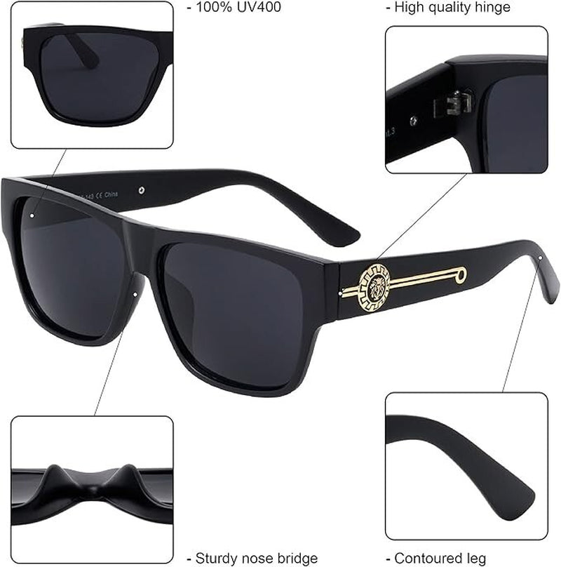 Men Sunglasses Fashion Design Tortoise Black Frame Hip Hop Style Square Shades