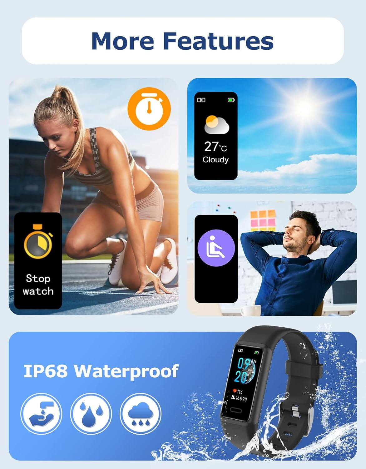 Fitness Tracker, Fitness Watches for Men Women with 24/7 Heart Rate Monitor Sleep Tracker Step/Calorie Counter Stopwatch Pedometer IP68 Waterproof