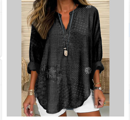 Cotton And Linen Loose Casual Stand Collar Shirt