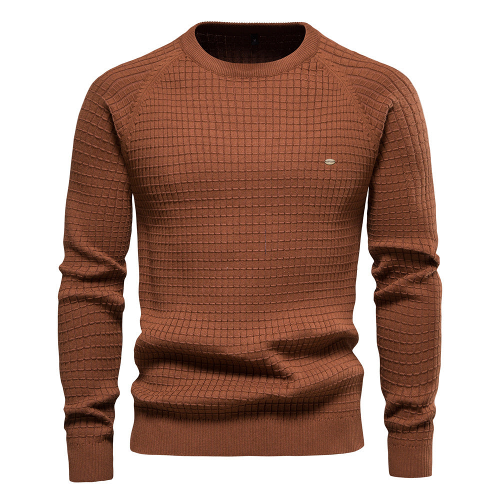 European Size Autumn And Winter New Cotton Sweater Men's Solid Color Bottoming Plaid Pullover Sweater For Men