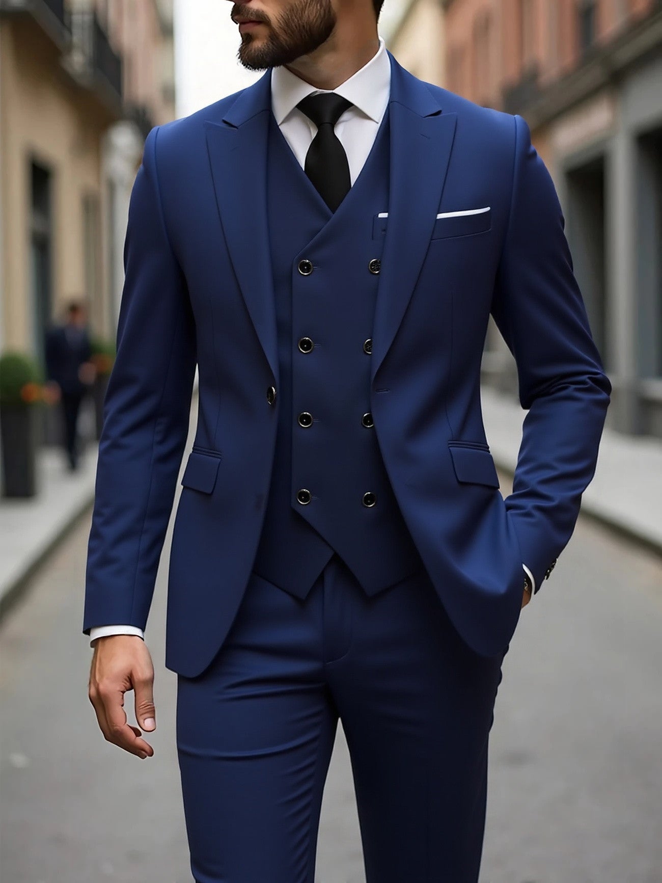 Double-breasted Suit Set Mens Three-piece Business Suit