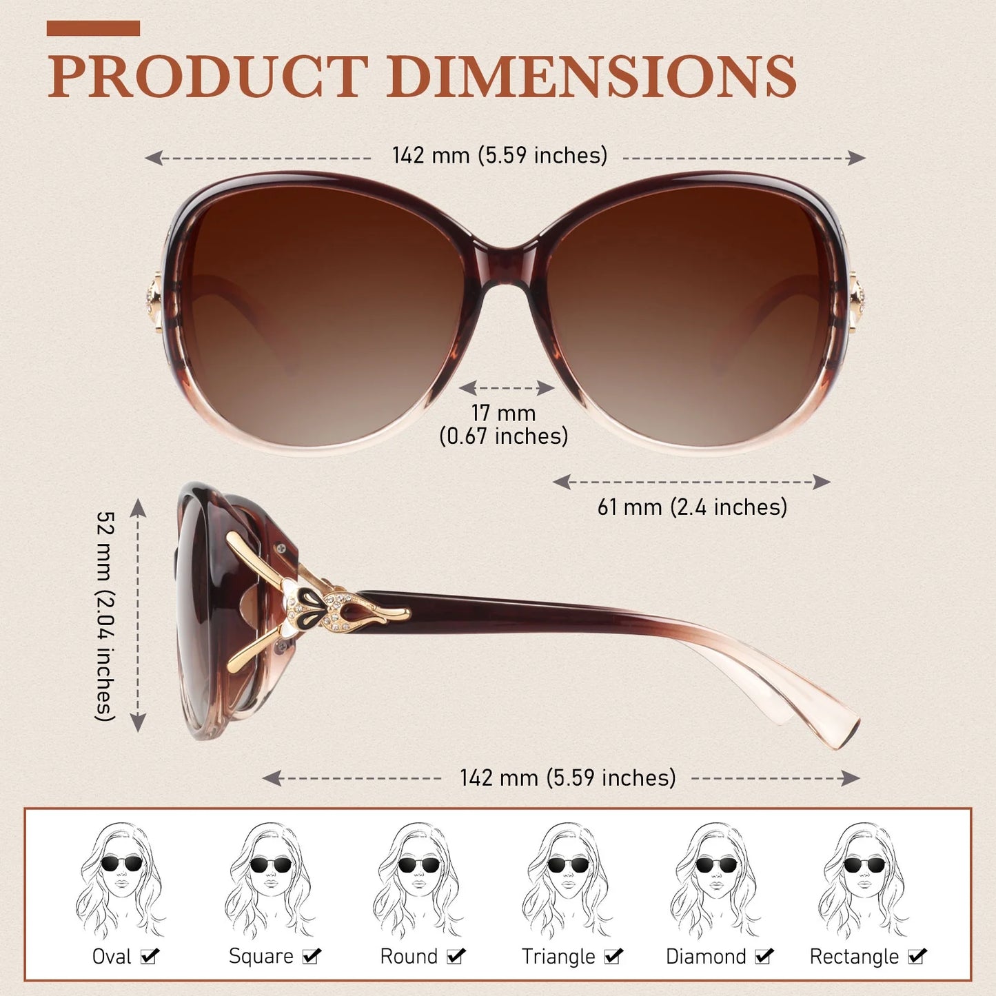 Retro Oversized Butterfly Polarized Gradient Brown Women Sunglasses Elegant Ladies Shades