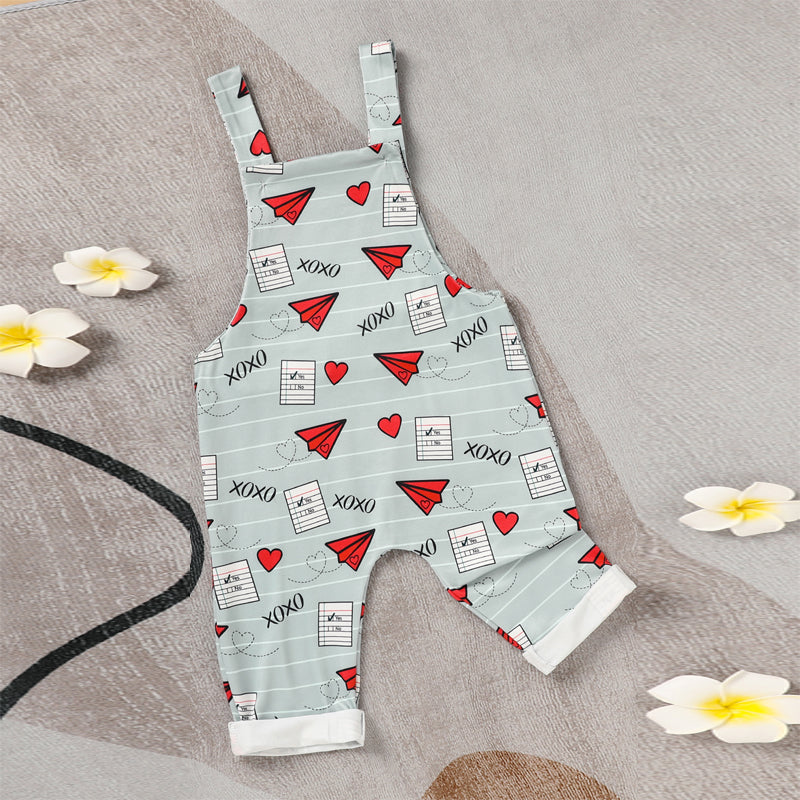 Baby Boy Girl's Casual Heart & Paper Plane Print Overalls, Adjustable Strap Romper For Spring Fall
