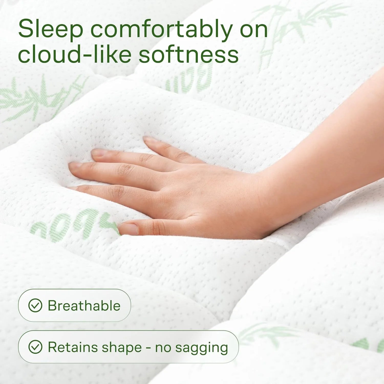 Bamboo Full Size Mattress Topper, Mattress Pad, Mattress Cover 54X75 Inches