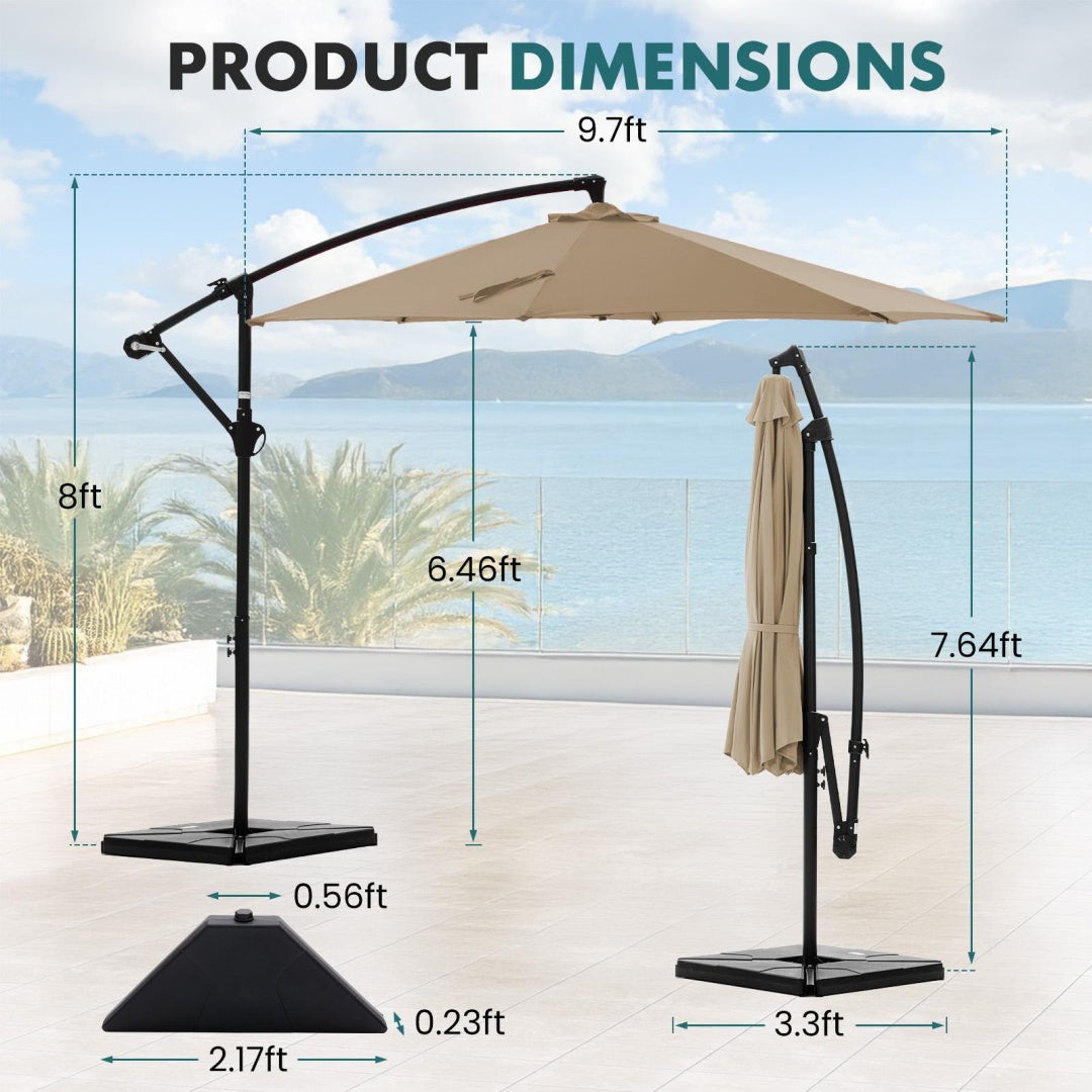 9.8FT Offset Patio Umbrella Hanging Cantilever Umbrella Outdoor Sun Shade With Easy Tilt Adjustment, 8 Ribs, UV Protection For Backyard, Lawn